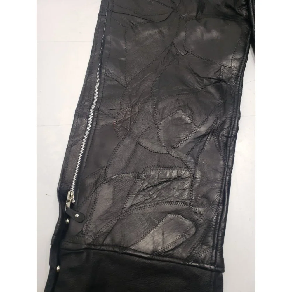Men's Diamond Plate Genuine Buffalo Leather Motorcycle Chaps Pants Size XL